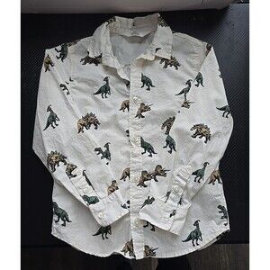 H&M White Dinosaur Flannel Button Up Shirt, Size 6x, Boys